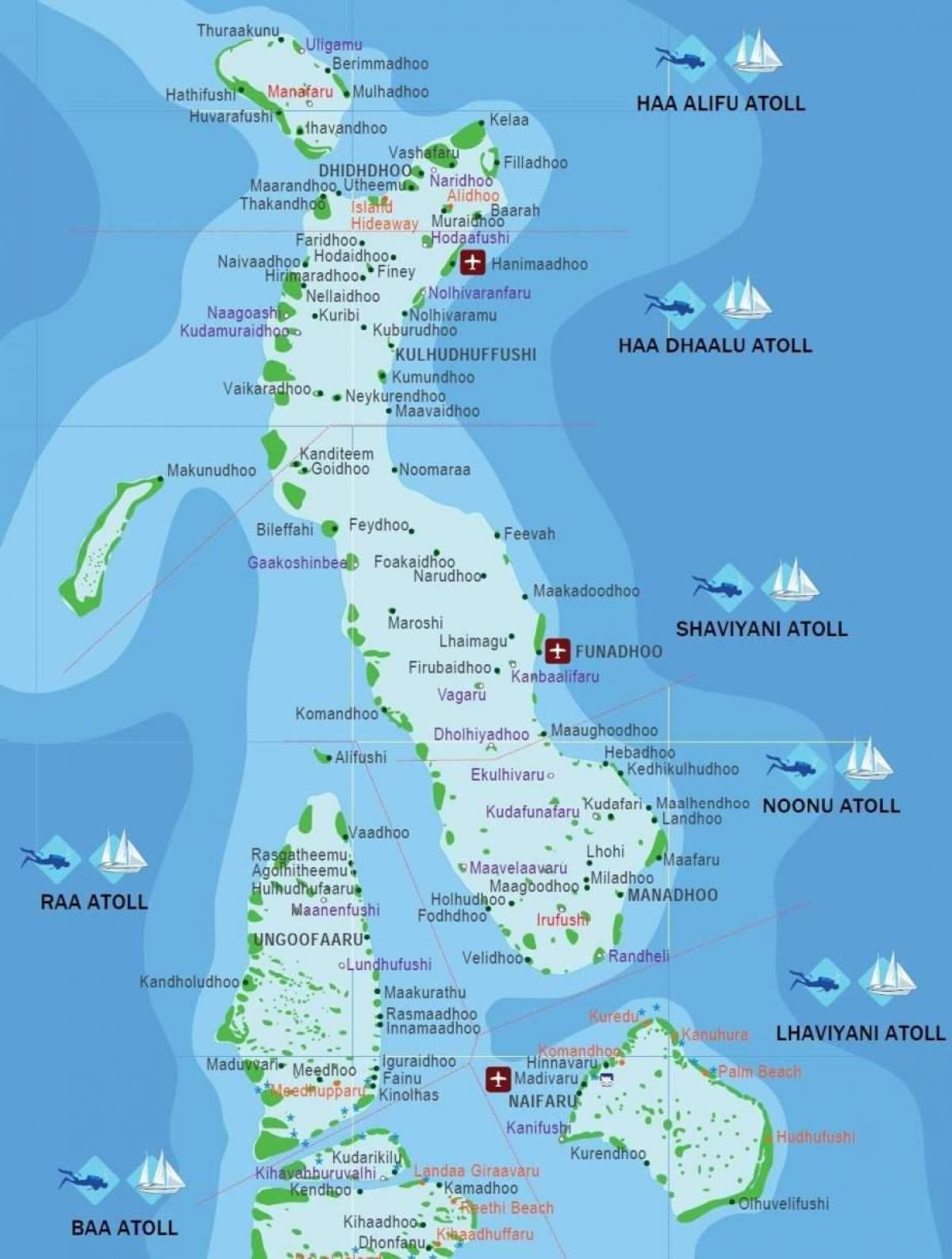 zemljevid maldivi plaži