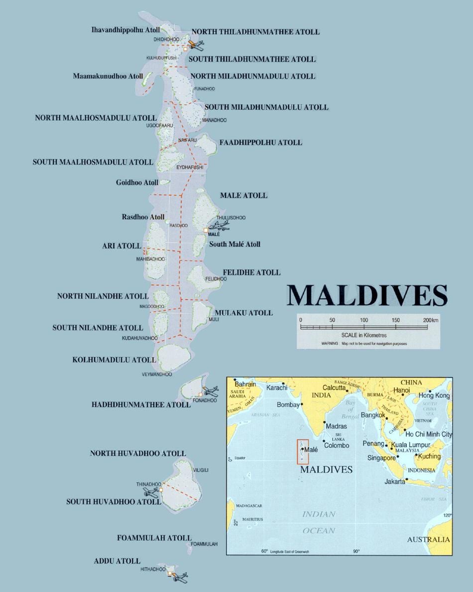 zemljevid maldivi fizično